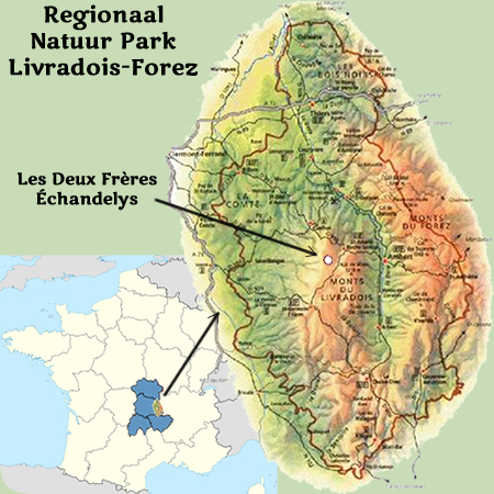Een kaartje met de ligging van de Livradois-Forez in Frankrijk